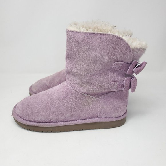 Koolaburra by Ugg Boots Girls Size 4 Light Purple Attie Two Bows Shearling Style - Picture 7 of 11